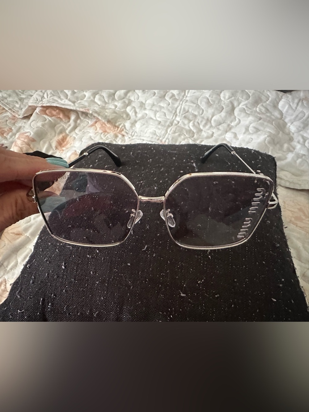 Metal Square Frame Sunglasses in Silver with Dark Lenses.  Inspired